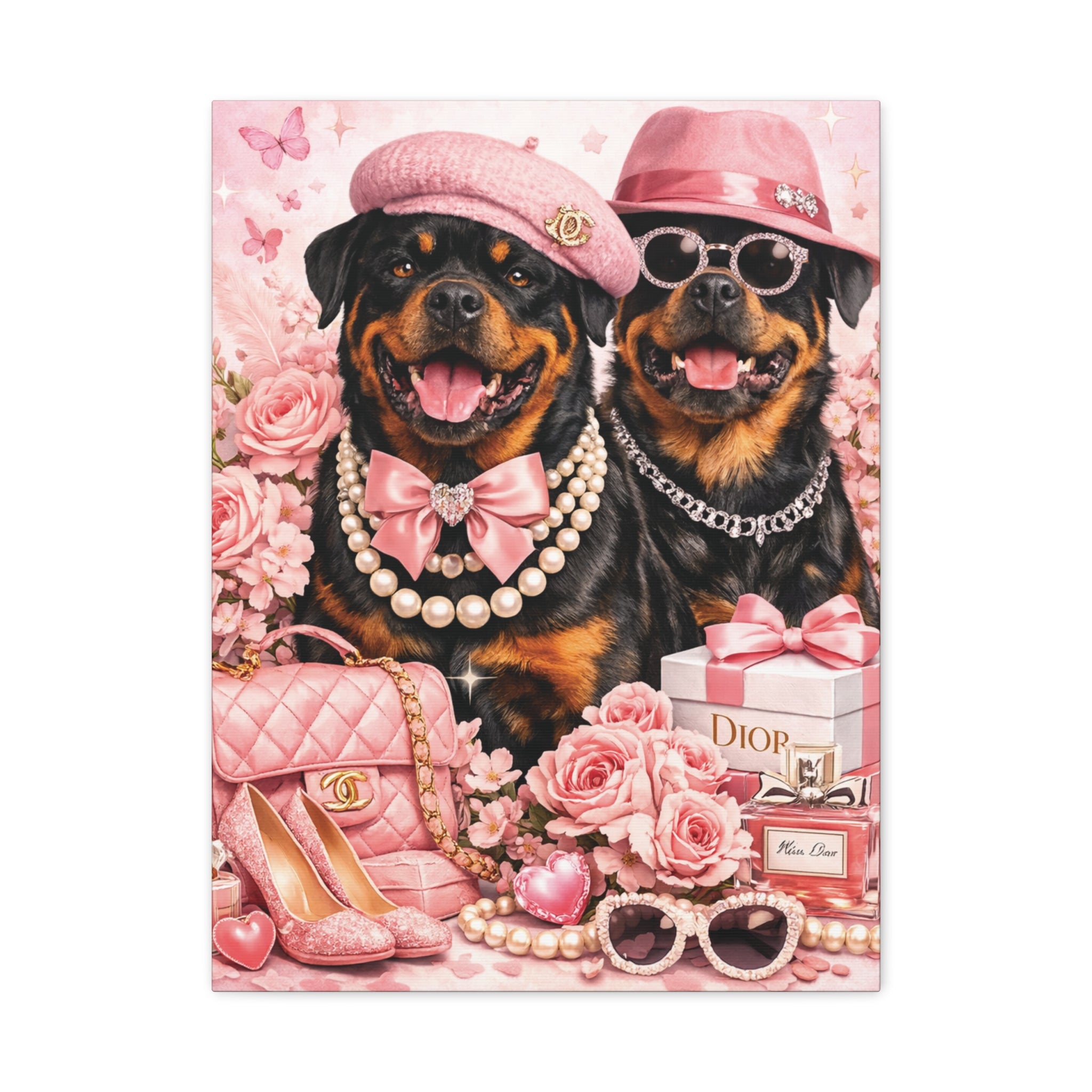 Pretty in Pink Rottweiler Canvas Wall Art
