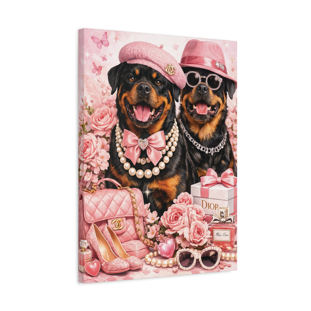 Pretty in Pink Rottweiler Canvas Wall Art