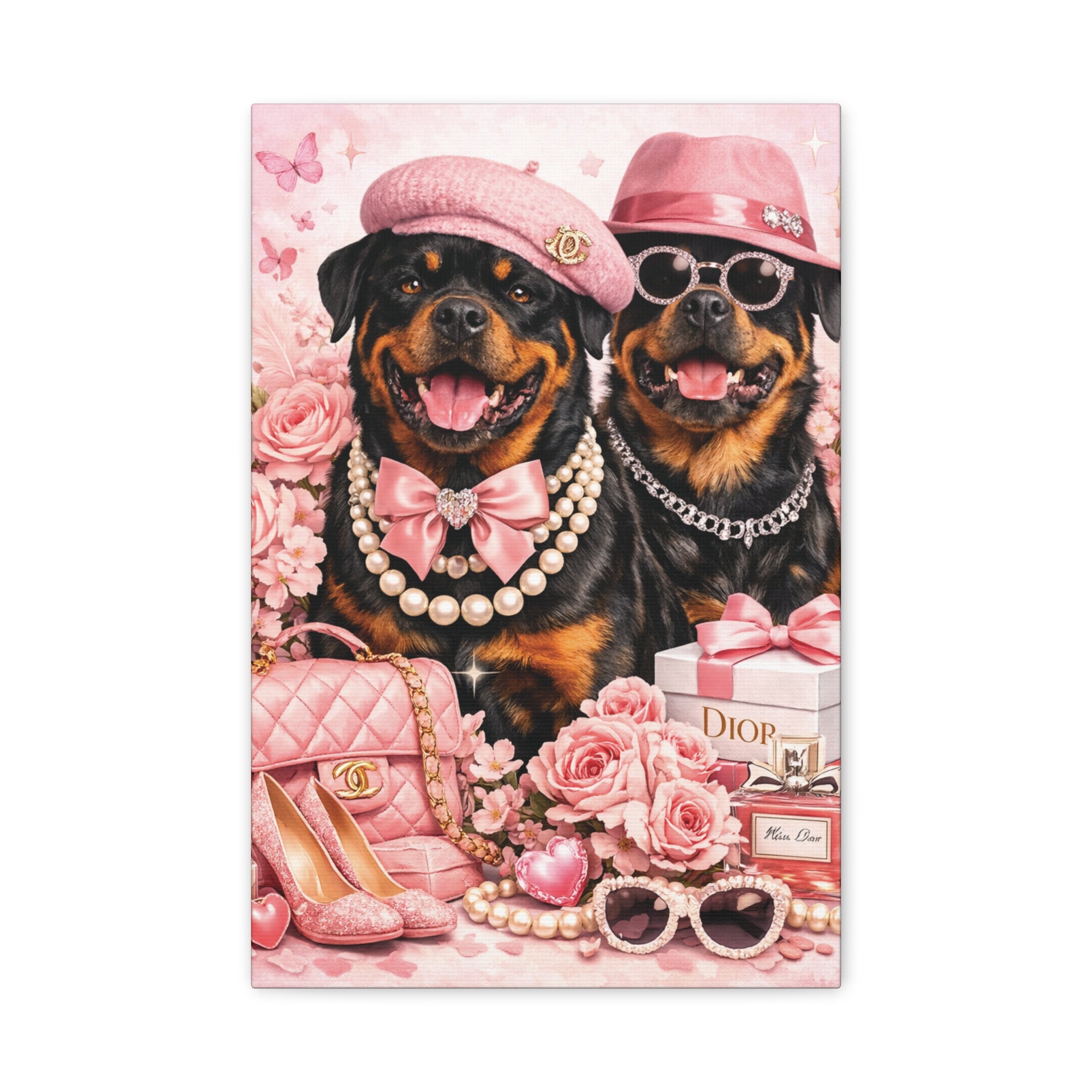 Pretty in Pink Rottweiler Canvas Wall Art
